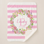 Roze Waterverf Floral Stripes Girl Nursery Baby Sherpa Deken (Voorkant)