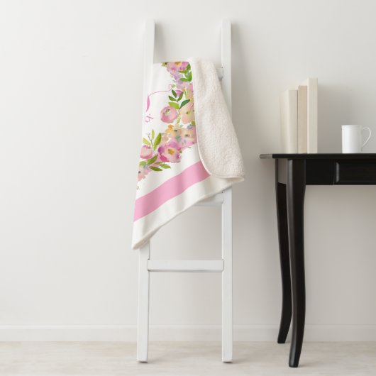 Roze Waterverf Floral Stripes Girl Nursery Baby Sherpa Deken (In situ)