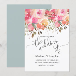 Roze Waterverf Floral Summer Weddenschap Kaart