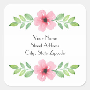 'Roze Waterverf Floral Swag' Etiket Square Sticker