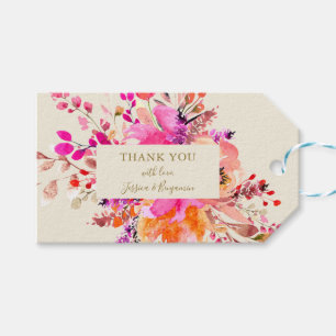 Roze Waterverf Floral Weddenschap Aangepast Dank j Cadeaulabel