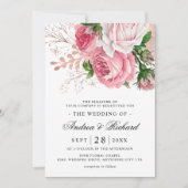  roze Waterverf Floral Wedding Kaart (Voorkant)