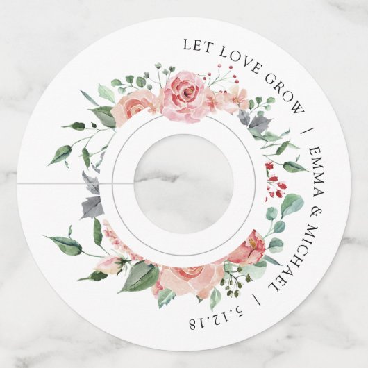 Roze  Waterverf Floral Wijnglaslabel (Voorkant)