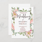  roze waterverf florale bruiloft uitnodiging (Voorkant / Achterkant)