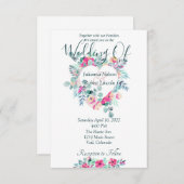 Roze waterverf florale hartbruiloft kaart (Voorkant / Achterkant)