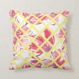 roze waterverf florale, zachte gele rooster, kussen