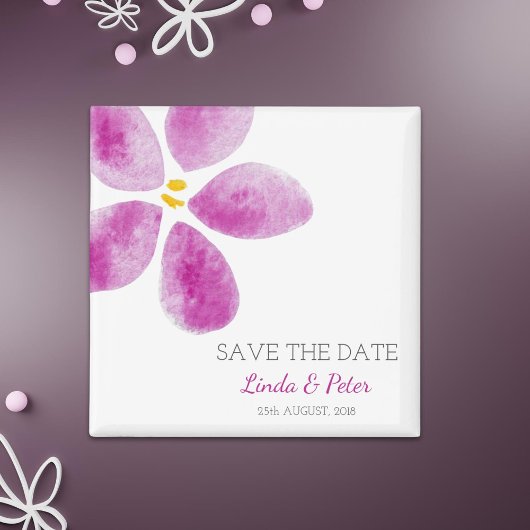 Roze Waterverf Flower Save the Date Wedding Magneet