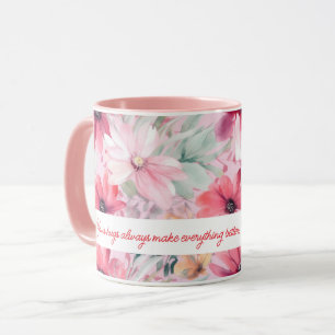Roze Waterverf FLowers Afdrukken Gift voor mam Mok