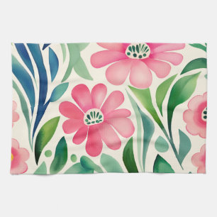 Roze Waterverf Flowers Art Theedoek