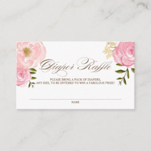 Roze Waterverf Flowers Baby shower Diaper Raffle Informatiekaartje