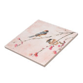  roze Waterverf Flowers & Birds Tegeltje (Zijkant)