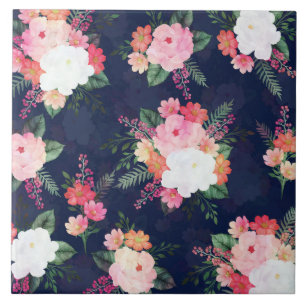 Roze Waterverf Flowers Blue Design Tegeltje