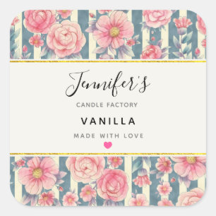 Roze Waterverf Flowers Candle Soap Geur Vierkante Sticker