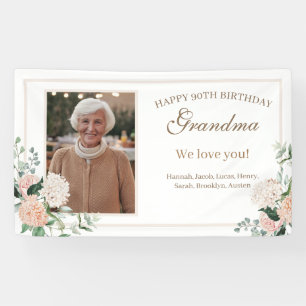 Roze Waterverf Flowers Grandma Birthday Spandoek