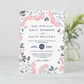 Roze Waterverf Flowers Lijst Weddenschappen uitnod Kaart (Staand voorkant)