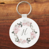 roze Waterverf Flowers | Monogram Sleutelhanger (Voorkant)