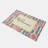 Roze Waterverf Flowers op Stripes Welkom Deurmat (Schuin)