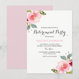 Roze Waterverf Flowers Retirement Party Invite Kaart