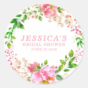 Roze Waterverf Flowers Vrijgezellenfeest Favor Ronde Sticker