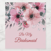 Roze Waterverf Flowers Wijn Etiket (Enkel label)