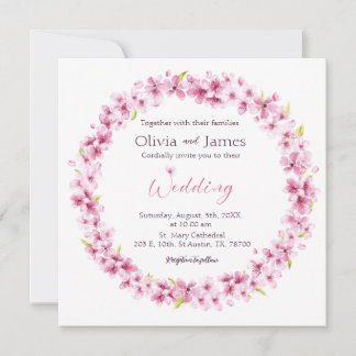 Roze Waterverf Flowers Wreath Wedding Invitation Kaart