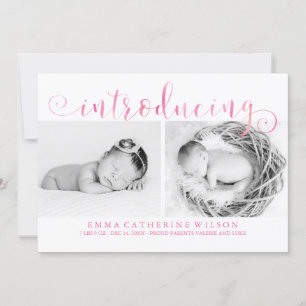 Roze Waterverf Foto-Baby Aankondiging