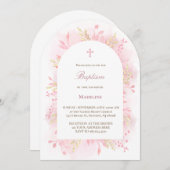 roze waterverf gebladerte Doop Kaart (Voorkant / Achterkant)