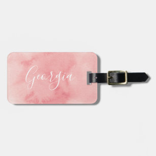 Roze waterverf gepersonaliseerd Bagagelabel