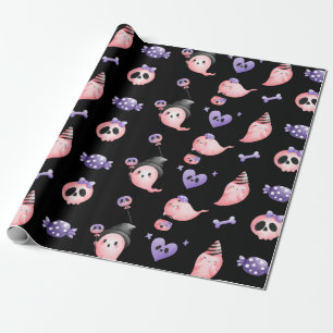 Roze Waterverf Ghost & Paars Snoep Kind Halloween Cadeaupapier