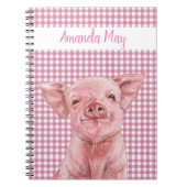 Roze Waterverf Gingham Pset Monogram Notitieboek (Voorkant)