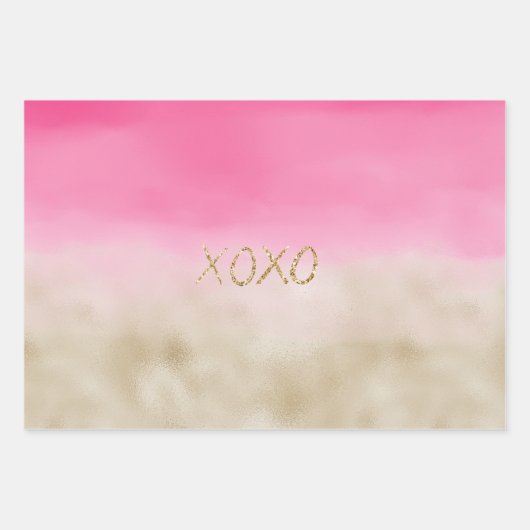 Roze Waterverf Glam Gold Tie Dye XOXO Glitter Inpakpapier Vel (Voorkant)