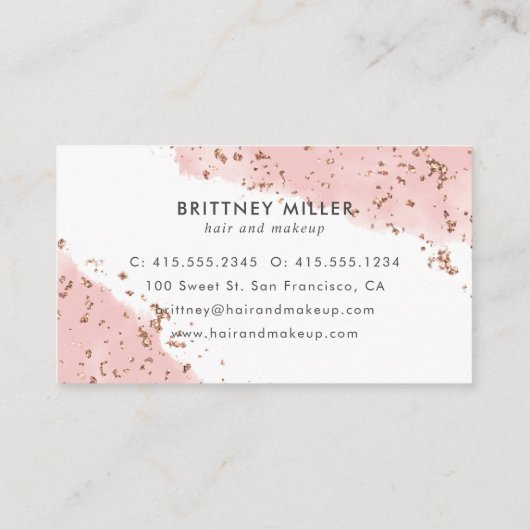 Roze Waterverf Glitter Visitekaartje Handschrift (Achterkant)