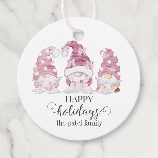 Roze Waterverf Gnome Holiday Gift Label (Voorkant)