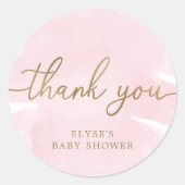 Roze Waterverf Gold Baby shower Favor Sticker (Voorkant)