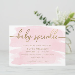 Roze Waterverf Gold Baby Sprinkle Uitnodiging