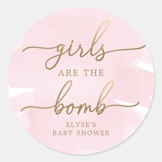 Roze Waterverf Gold Bath Bomb Favor Sticker (Voorkant)