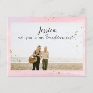 Roze Waterverf Gold Bridesmaid Voorstel Foto Feestdagenkaart
