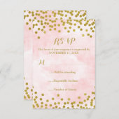 Roze Waterverf Gold Confetti Wedding RSVP (Voorkant / Achterkant)