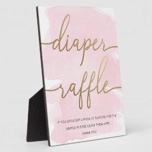 Roze Waterverf Gold Diaper Raffle Sign Fotoplaat