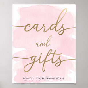 Roze Waterverf Gold Kaarten en cadeaubonborden Poster