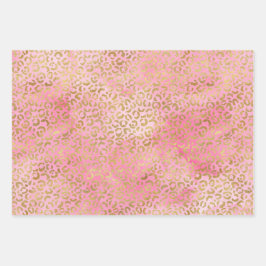 Roze Waterverf Gold Leopard Print Inpakpapier Vel