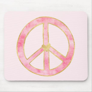 Roze Waterverf Gold Peace Sign-hart Muismat