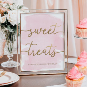Roze Waterverf Gold Sweet Treats Sign Poster