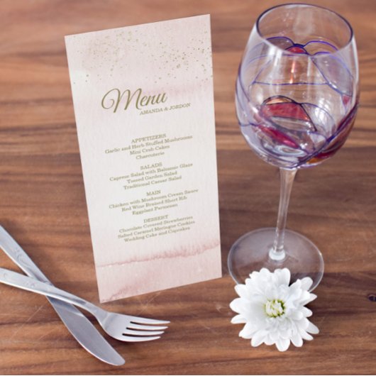 Roze Waterverf Gold Type bruiloft Menu