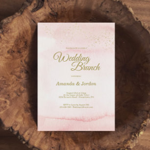 Roze Waterverf Gold Type Wedding Brunch Kaart