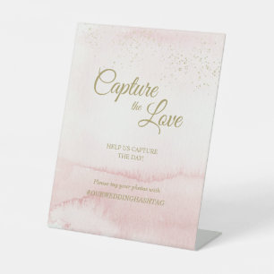 Roze Waterverf Gold Type Wedding Vang de liefde Reclamebord Met Voetstuk