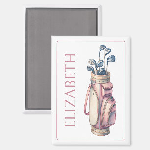  Roze Waterverf Golfclubs gepersonaliseerd Magneet