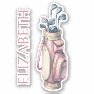 Roze Waterverf Golfclubs gepersonaliseerd Sticker