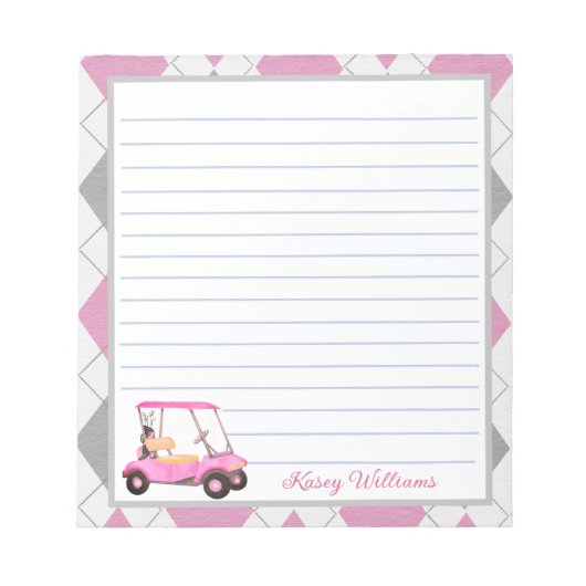 Roze Waterverf golfkar Naam Notitieblok (Voorkant)