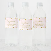 Roze Waterverf Goud Confetti Baby shower Waterfles Etiket (Flessen)